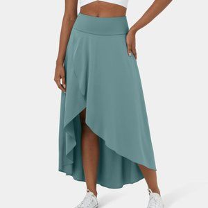NWT Halara Breezeful™ High Waisted High Low Ruffle 2-in-1 Maxi Skirt Teal